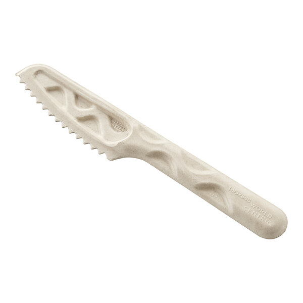 A case of 1000 white World Centric compostable fiber knives with handles.