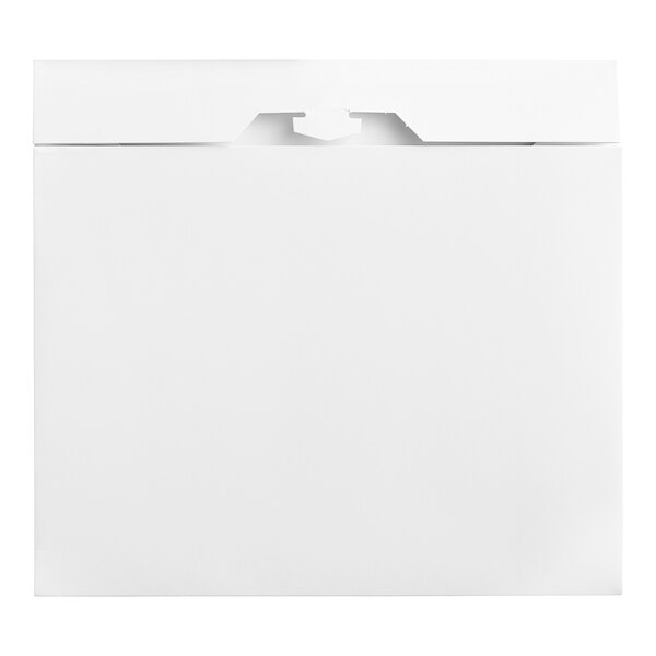 A white rectangular bakery box with a flap on top.