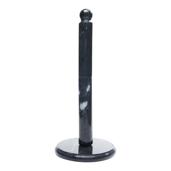 An Ironwood Gourmet black marble paper towel holder on a stand.