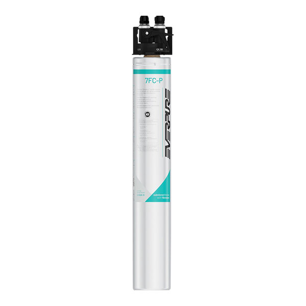 A white Everpure water filtration system with black lines and black handles.
