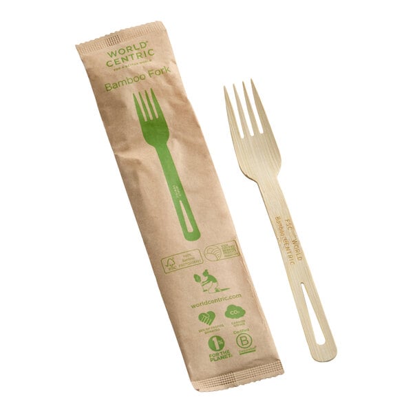 World Centric 6 11/16" Wrapped Compostable Bamboo Fork - 750/Case