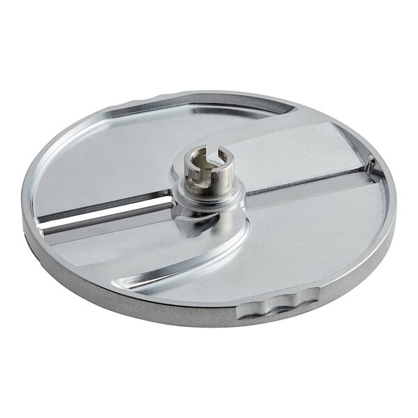 AvaMix stainless steel circular slicing plate with a metal handle.
