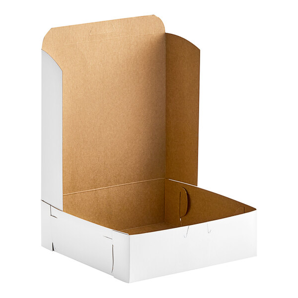 A white Southern Champion cake box with a lid open.