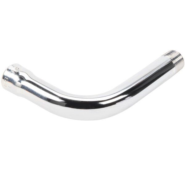 A T&S polished chrome nozzle with a curved silver pipe.