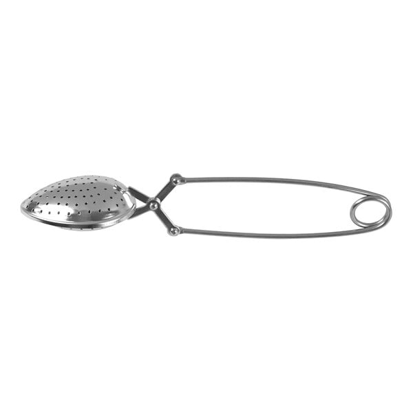 A Fox Run stainless steel tea infuser with a spring handle.