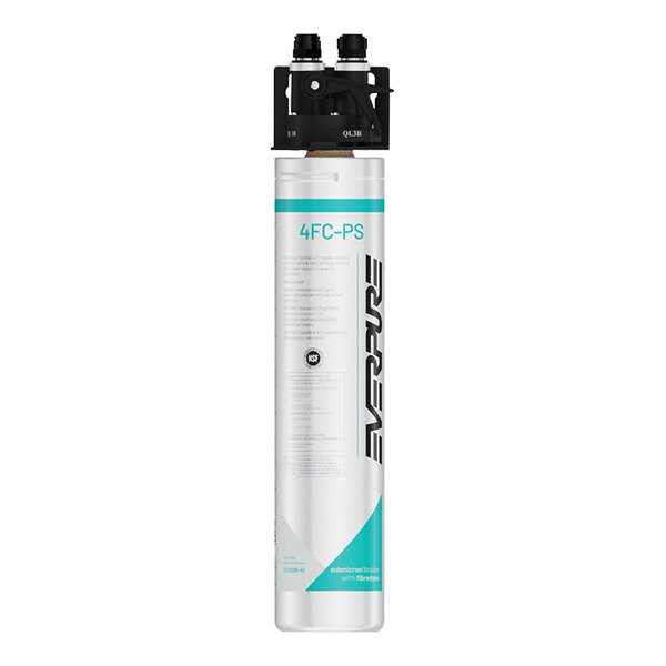 A white Everpure water filtration system with black caps and black text.