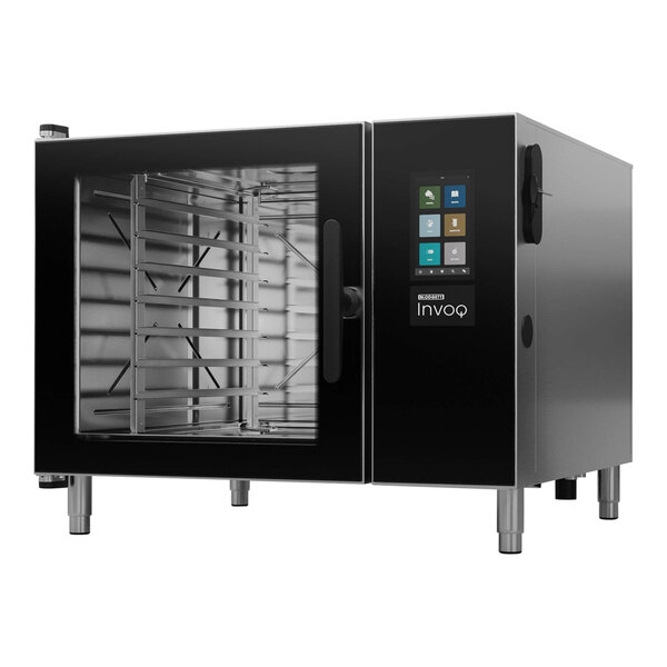 A black Blodgett Invoq electric boilerless combi oven with a glass door.
