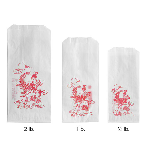 A white Kari-Out Company glassine bag with red lady designs.