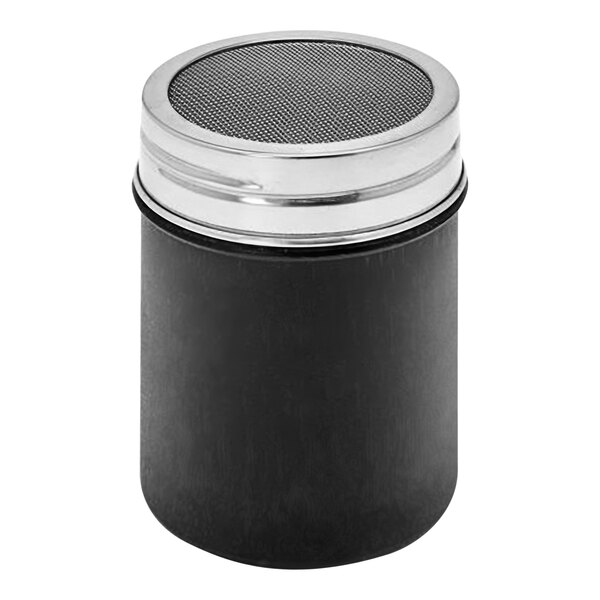 A black plastic Rhino Coffee Gear cocoa shaker with a silver lid.