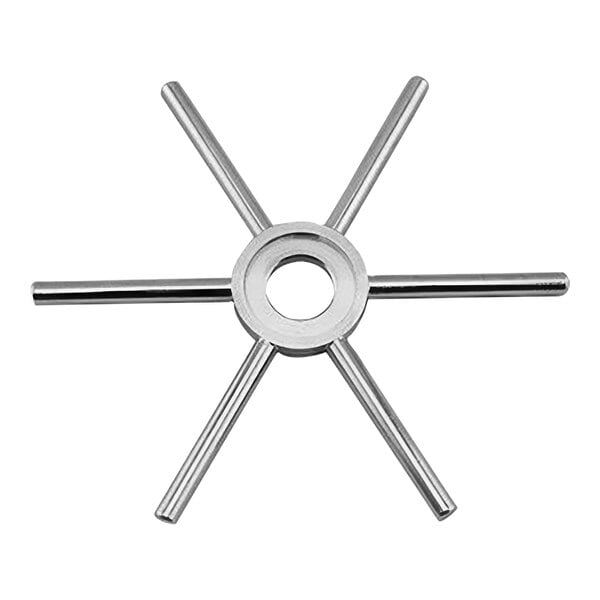 A stainless steel star-shaped actuator with five spokes.