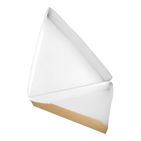 A kraft clay-coated clamshell pizza slice box.