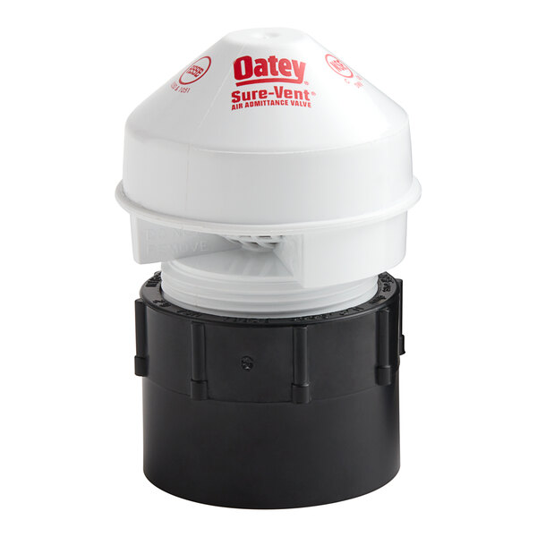 A white Oatey Sure-Vent air admittance valve with white and red text.