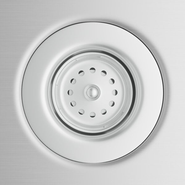 A close up of a Regency stainless steel sink strainer.