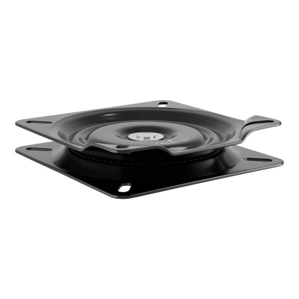 A black round swivel plate with a silver circle.
