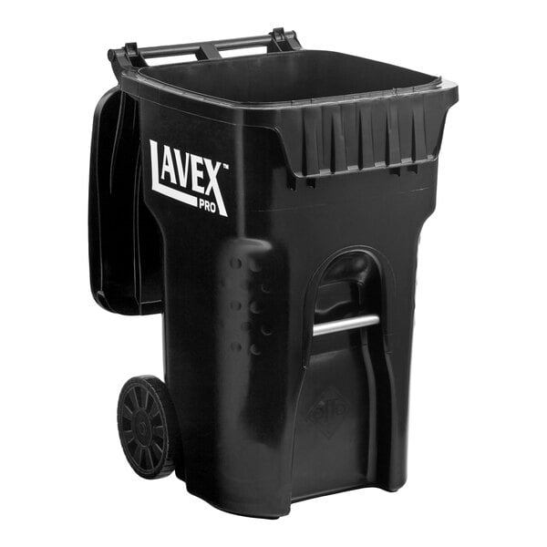 Lavex Pro 65 Gallon Black Wheeled Rectangular Trash Can with Lid