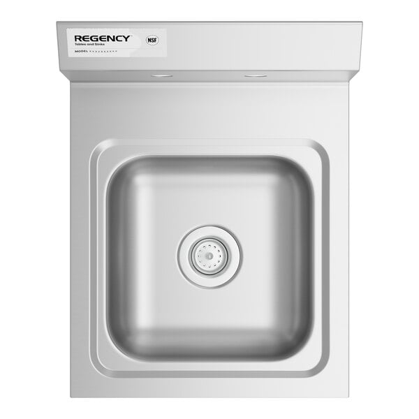 A white Regency wall-mounted hand sink with a strainer over the drain.