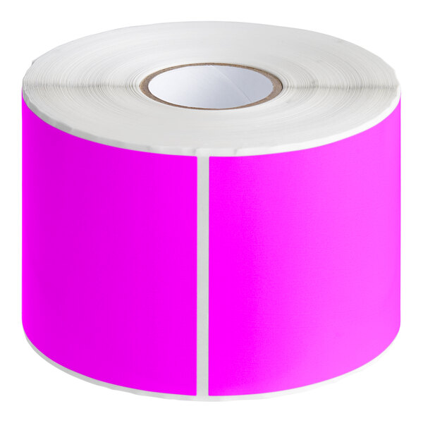 A roll of Lavex pink rectangular inventory labels with brown edges.