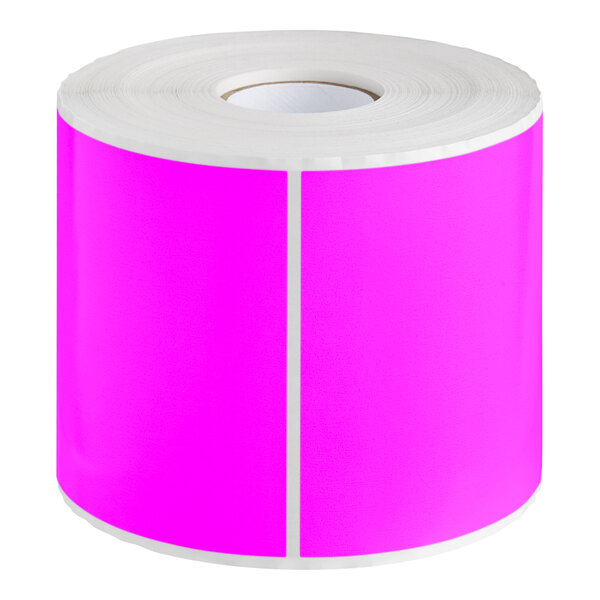 A roll of pink rectangular paper labels with a white background.