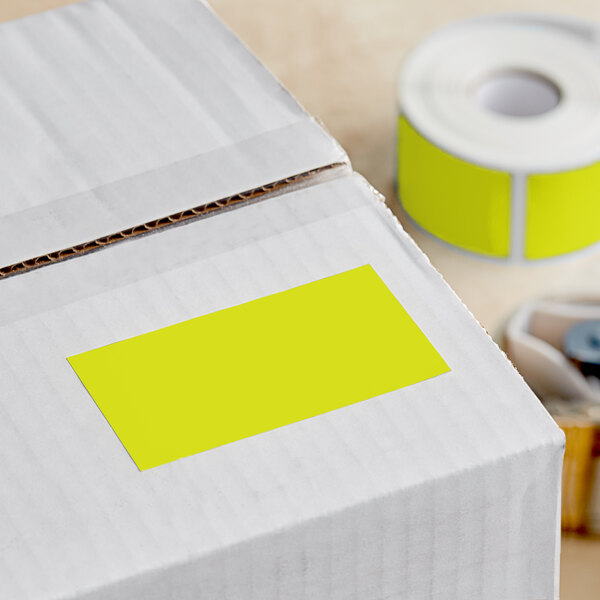 A white box with a roll of Lavex Chartreuse rectangular labels.