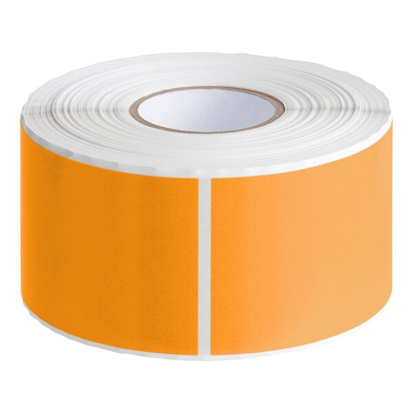 A roll of Lavex fluorescent orange rectangular inventory labels with white border.