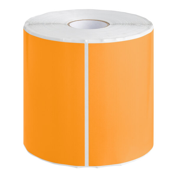 A roll of Lavex orange rectangular inventory labels with a white border.