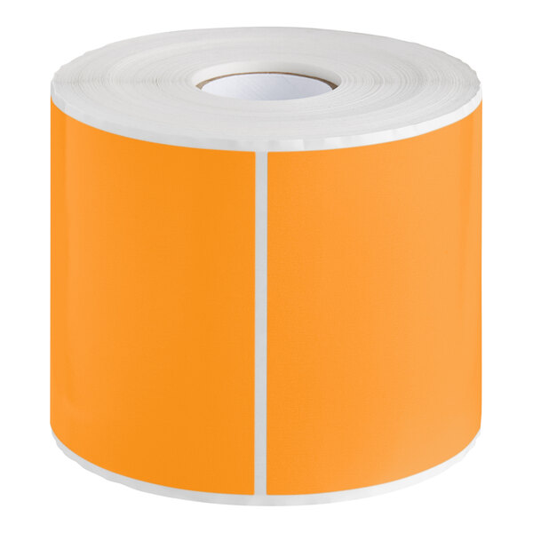 A roll of Lavex orange rectangular inventory labels with white backing.