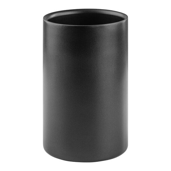 A black cylindrical Tablecraft wine cooler with a white background.