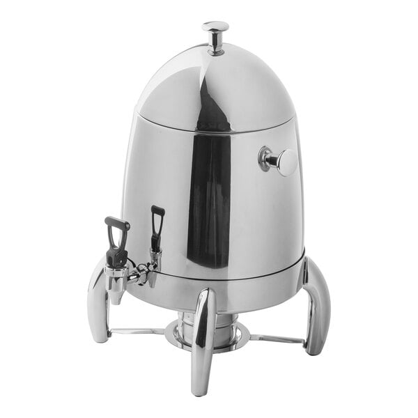 A Tablecraft stainless steel coffee urn with a lid and a handle.