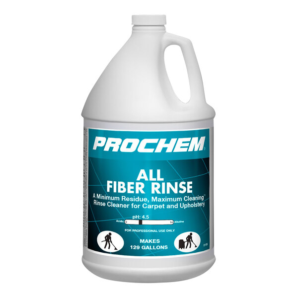 A white jug of Dri-Eaz Prochem All Fiber Rinse with a blue label.