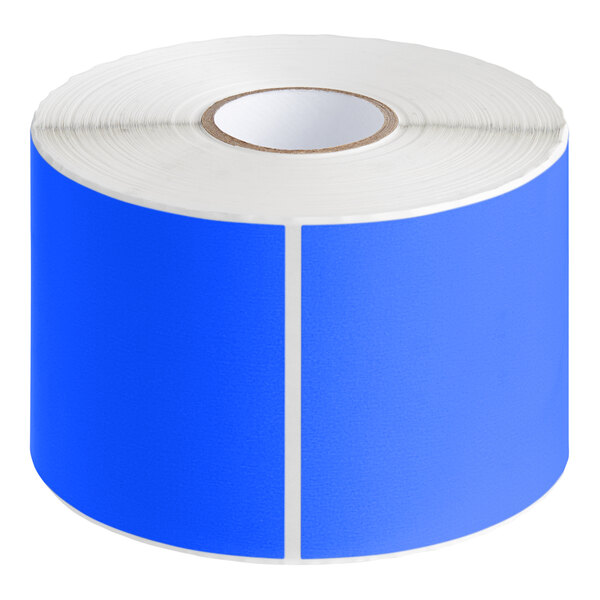 A roll of blue rectangular Lavex inventory labels.