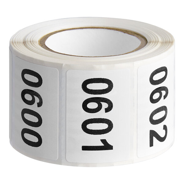 A roll of white Lavex rectangular labels with black consecutive numbers.