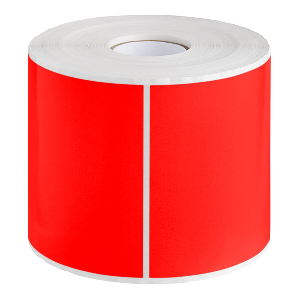 A roll of red rectangular Lavex inventory labels.
