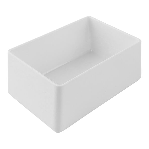 A white rectangular Tablecraft Simple Solutions melamine bowl with a clear bottom.