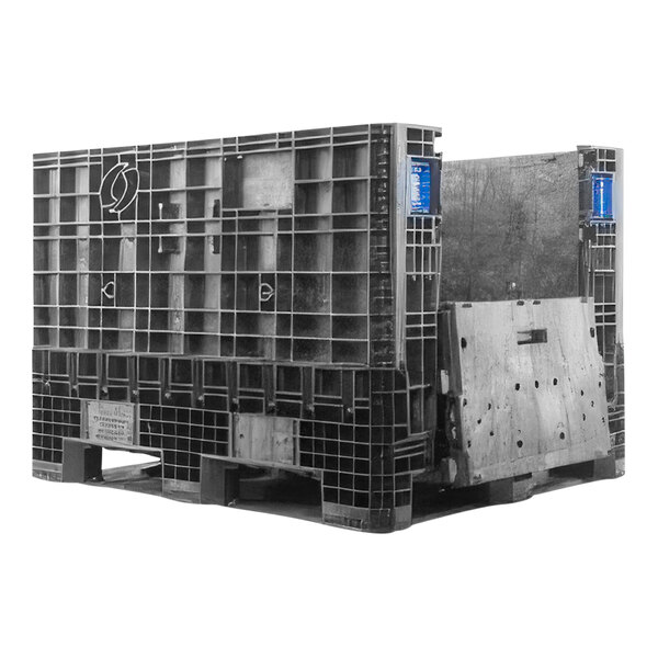 A black Orbis BulkPak container with blue handles on a white background.