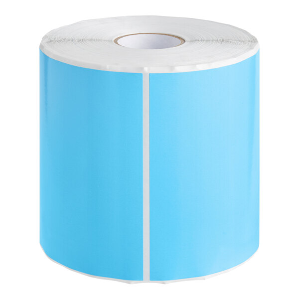 A roll of blue rectangular paper labels with white stripes.