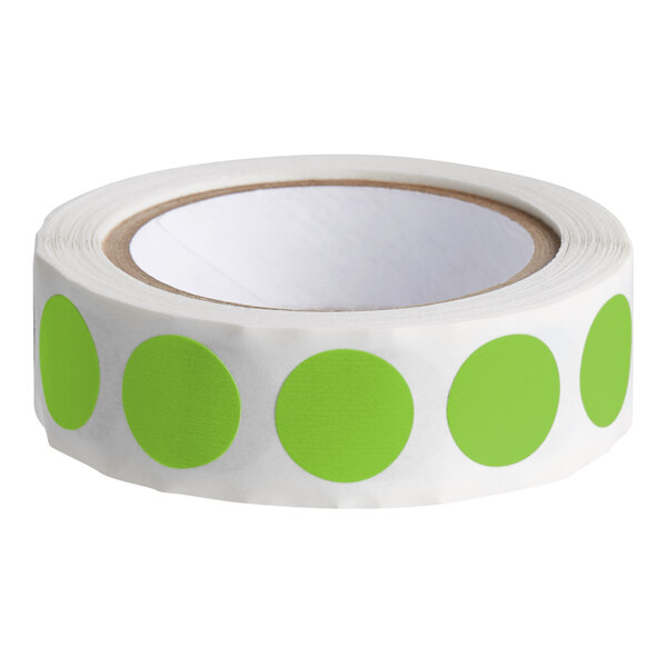 A roll of Lavex green round paper labels with a white background.