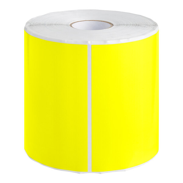 A roll of bright yellow rectangular Lavex inventory labels.