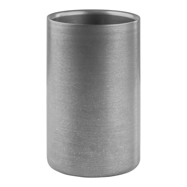 A silver cylinder with a vintage finish on a white background.