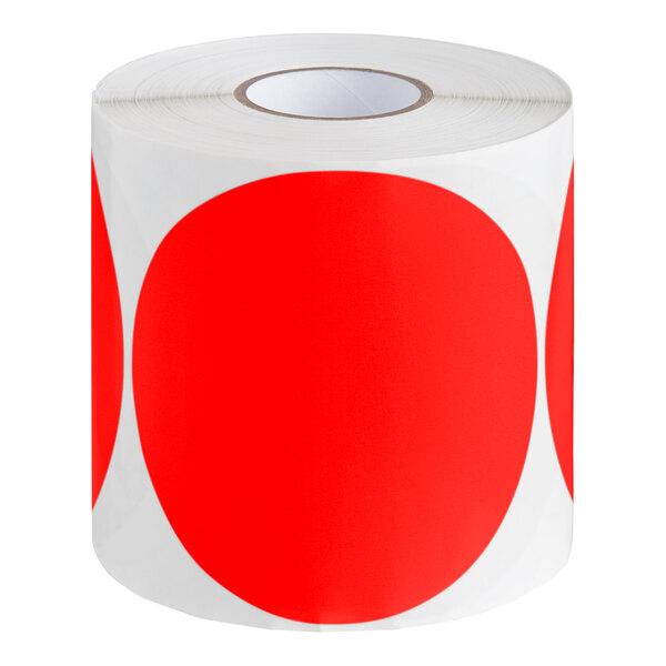 A roll of Lavex fluorescent red and white round inventory labels.