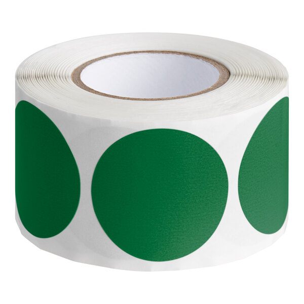 A roll of green dots on a white background.