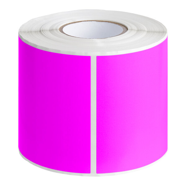 A roll of Lavex fluorescent pink rectangular inventory labels.