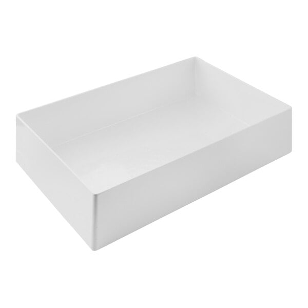 A white rectangular Tablecraft Simple Solutions bowl with straight sides.