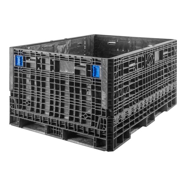 A black plastic Orbis BulkPak container with blue handles.