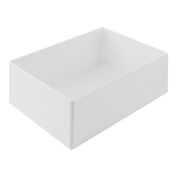 A white rectangular Tablecraft melamine bowl.