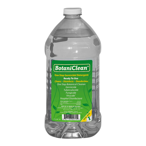 A clear plastic bottle of Dri-Eaz BotaniClean with a green label.