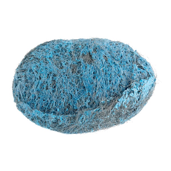 A blue and gray steel wool soap pad.