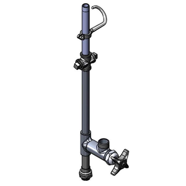 A black metal pipe with a black handle and a hose.