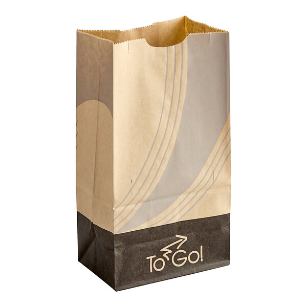 A brown Bagcraft paper meal bag with a tan design that says "To-Go"