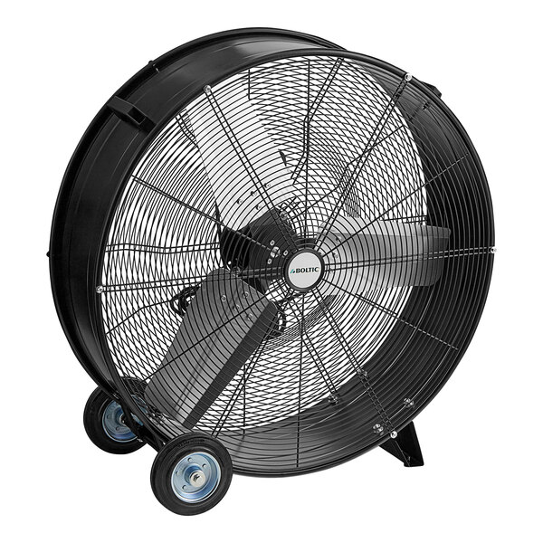 A large black Boltic portable drum fan with wheels.