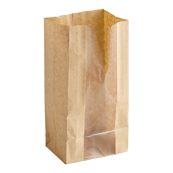 A package of Bagcraft natural brown bakery bags with clear windows.